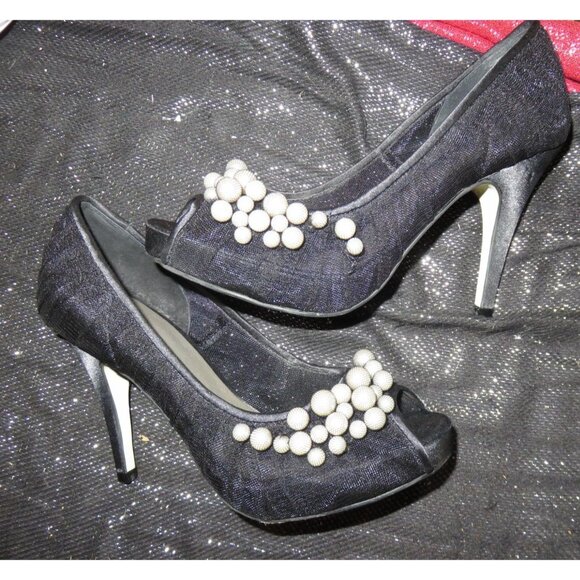 PACO MENA by MENBUR Pearl Embellished Leather Peep Toe Pumps size 37 - Picture 6 of 11